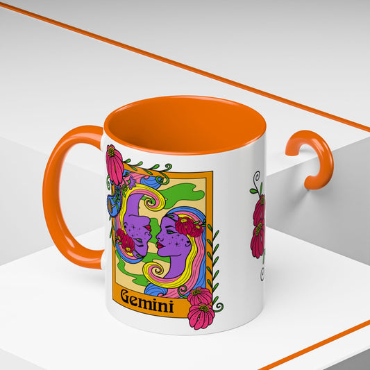 Gemini star sign mug, Twin zodiac astrology coffee cup, Horoscope birthday gift mug, Bold retro colourful Design ceramic mug