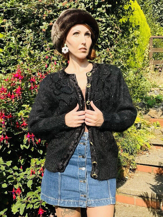 Vintage 1980s Retro Cardigan Fluffy Woolly Knit 1980s Warm Winter Cardigan 12 14