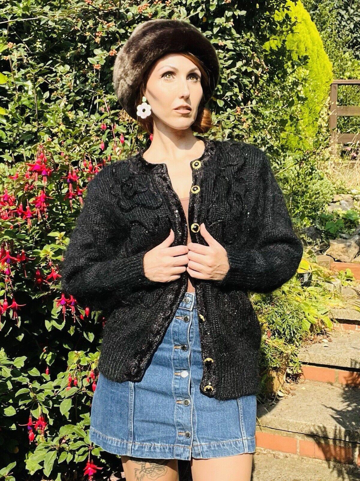 Vintage 1980s Retro Cardigan Fluffy Woolly Knit 1980s Warm Winter Cardigan 12 14