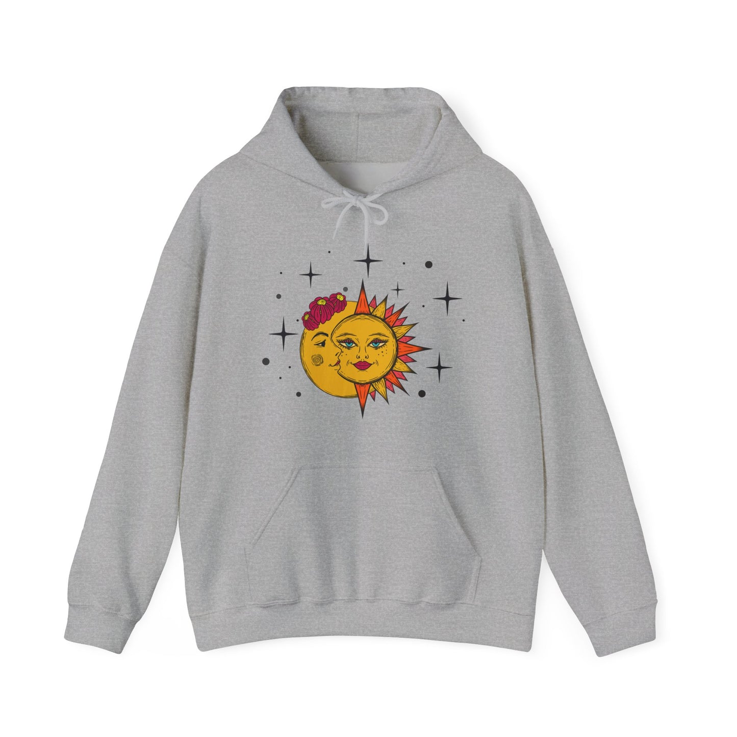 Celestial Sun and Moon Hoodie jumper, Boho Stars and flowers Sweater, Galaxy Graphic Sweatshirt, whimsical Top