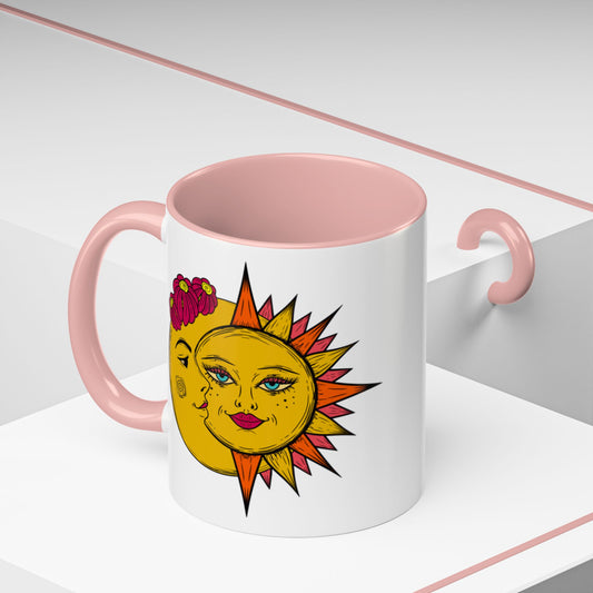 Sun and moon mug, celestial astrology coffee cup, whimsical gift teacup, bohemian ceramic mug