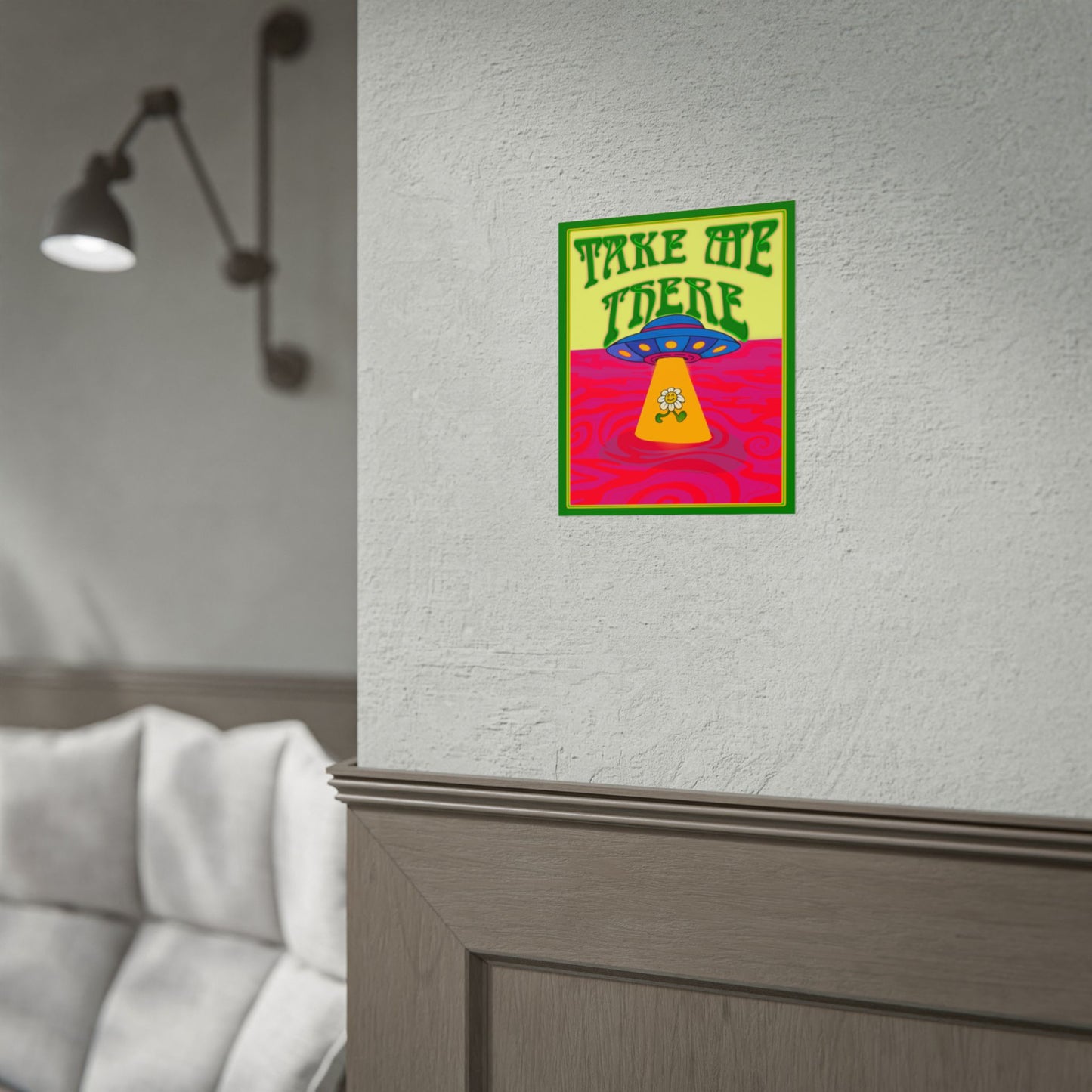 Psychedelic Trippy UFO Poster, Colourful Retro Hippie Wall Art, 1960s 1970s Home Decor Print