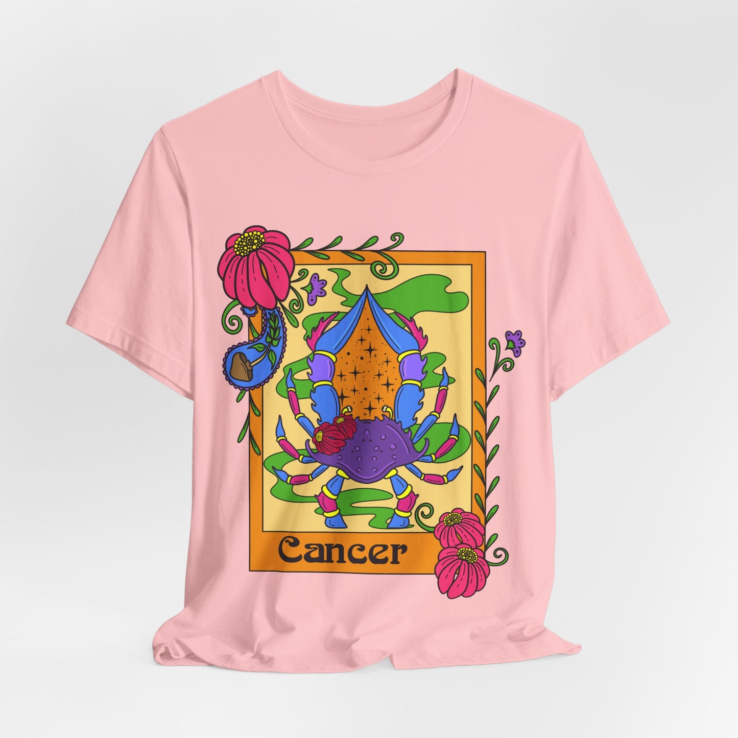 Cancer star sign T-Shirt, crab zodiac astrology top, Horoscope birthday gift Tee, Bold retro colourful Design tshirt