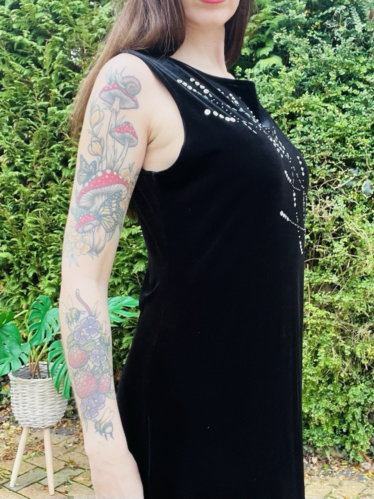 Vintage 90s Velvet Dress Black Size 14 Whimsigoth Sequin Long Cocktail Dress
