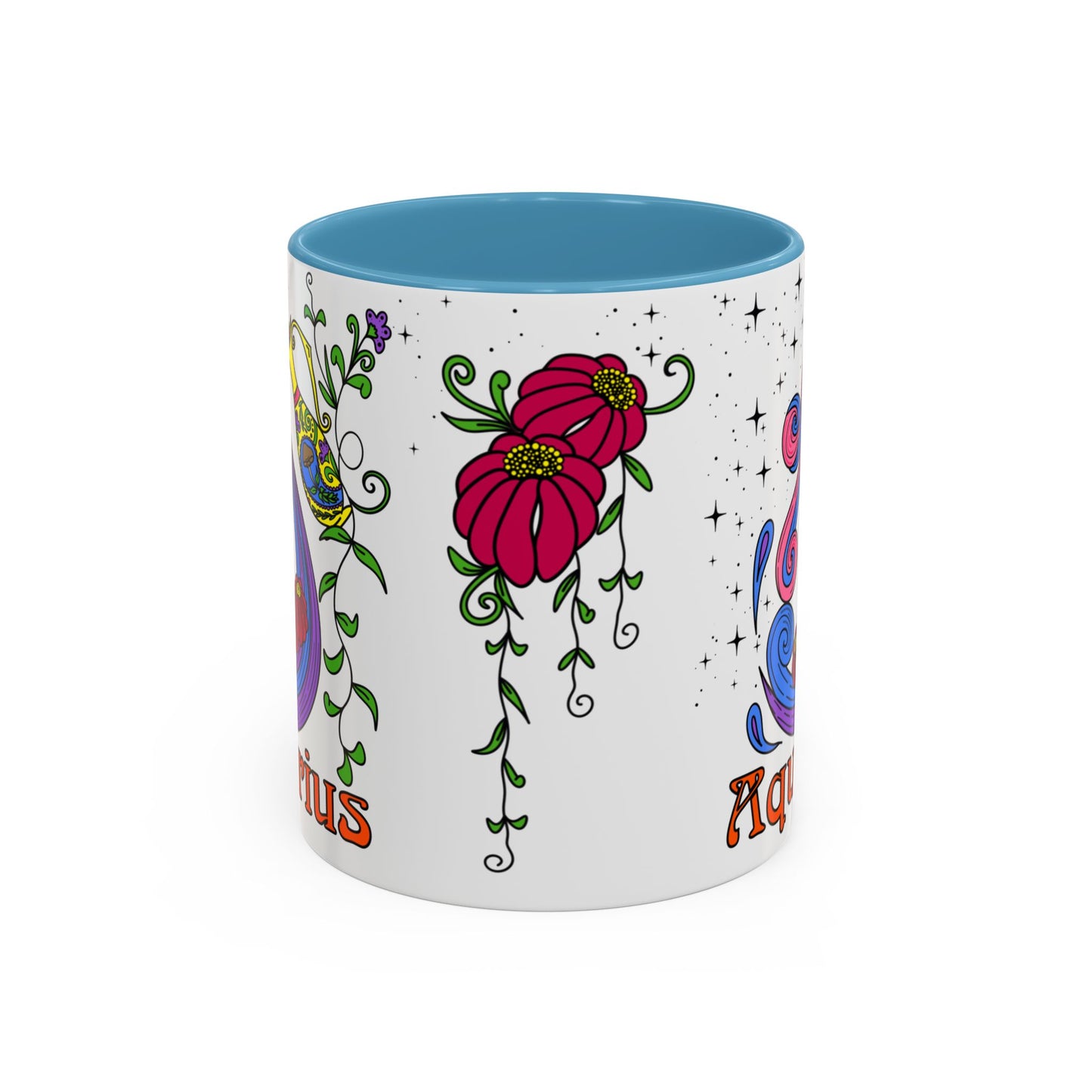 Aquarius star sign mug, water pale zodiac astrology coffee cup, Horoscope birthday gift mug, Bold retro colourful Design ceramic mug