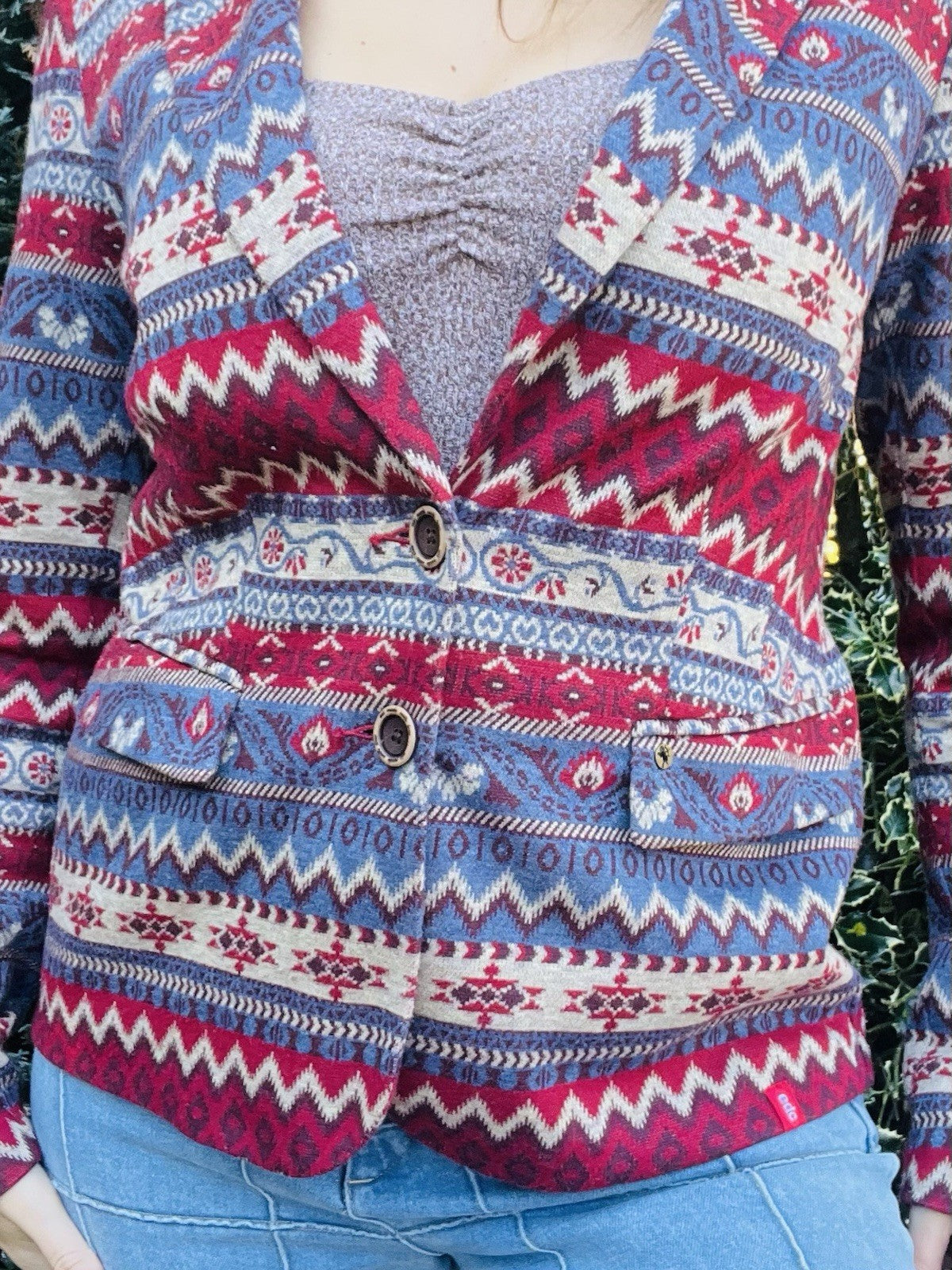 Vintage 1990s fair Isle Jacket Aztec Geometric Cardigan Blazer By Esprit 12