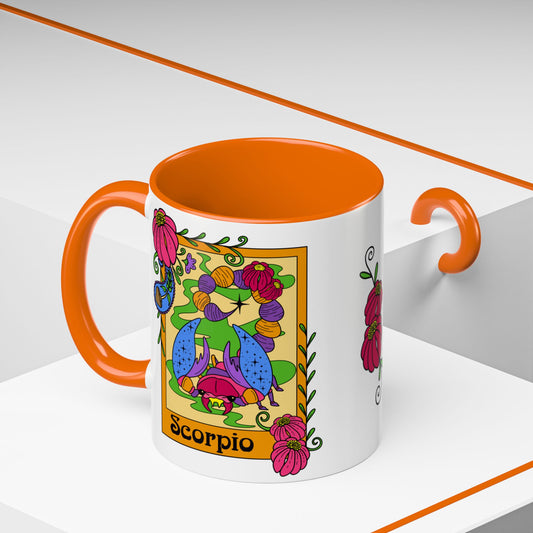 Scorpio star sign mug, Scorpion zodiac astrology coffee cup, Horoscope birthday gift mug, Bold retro colourful Design ceramic mug