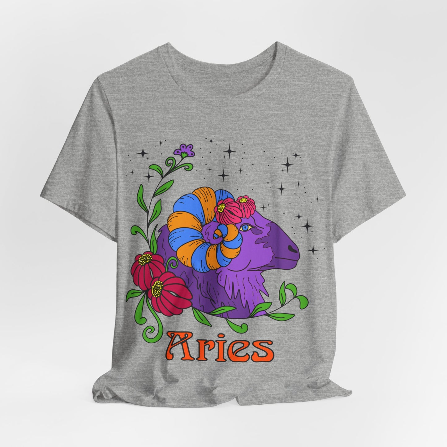 Aries star sign T-Shirt, Ram zodiac astrology top, Horoscope birthday gift Tee, Bold retro colourful Design tshirt
