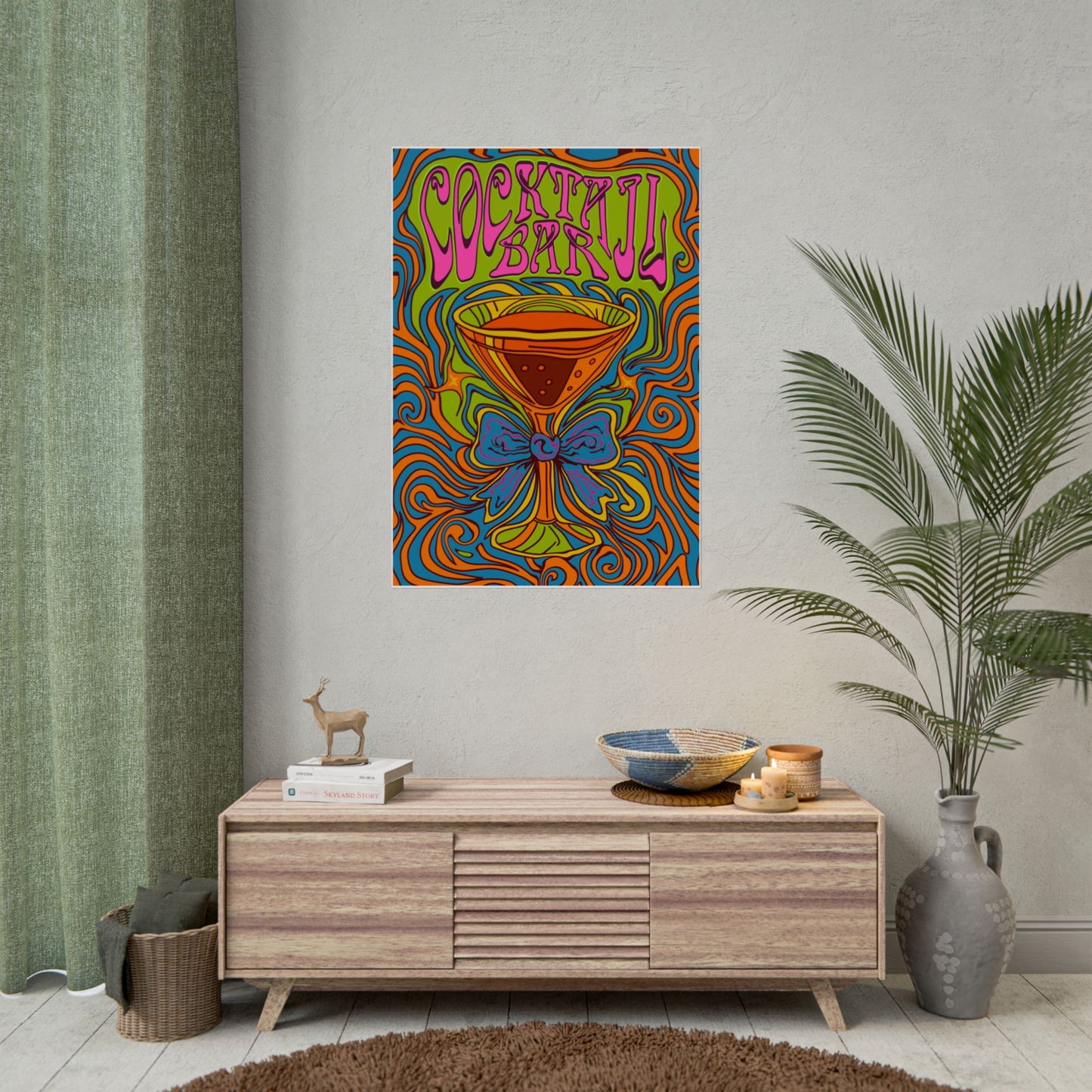 Cocktail Bar Poster, Colourful Retro Prosecco Wall Art, Psychedelic Alcohol Drinking Home Decor Print