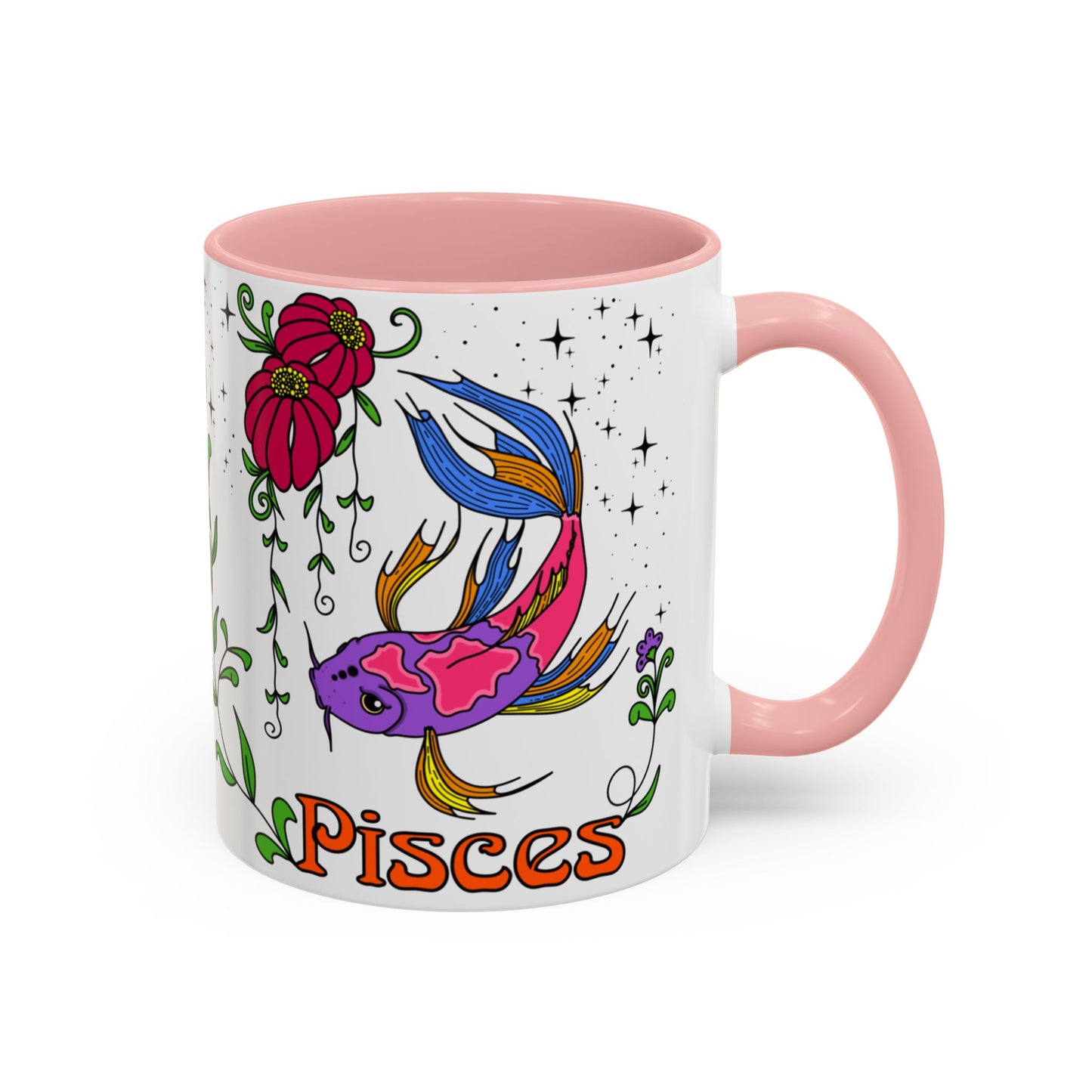 Pisces star sign mug, Fish zodiac astrology coffee cup, Horoscope birthday gift mug, Bold retro colourful Design ceramic mug