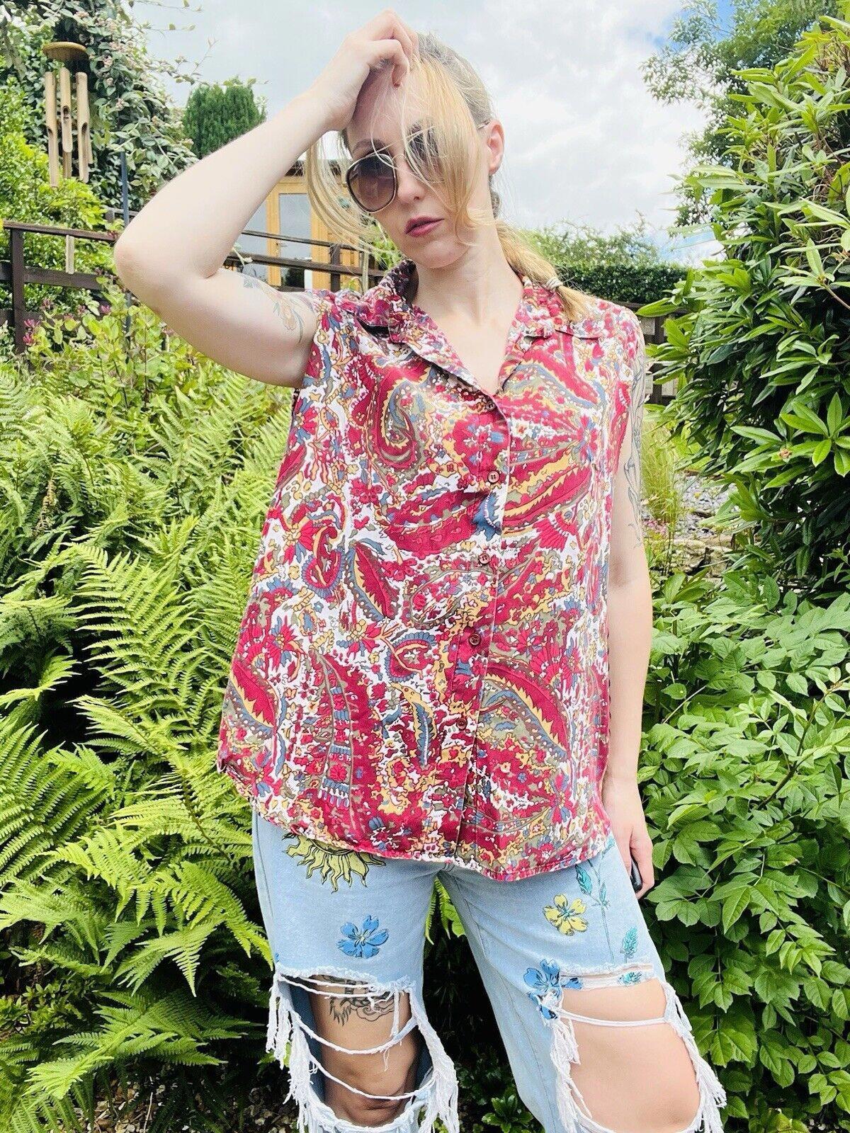 Vintage Y2K Paisley Shirt Hippie boho Sleeveless Blouse By March Landing Size 18