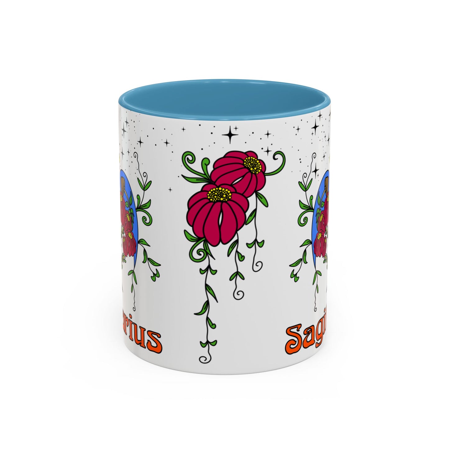 Sagittarius star sign mug, Bow and arrow zodiac astrology coffee cup, Horoscope birthday gift mug, Bold retro colourful Design ceramic mug