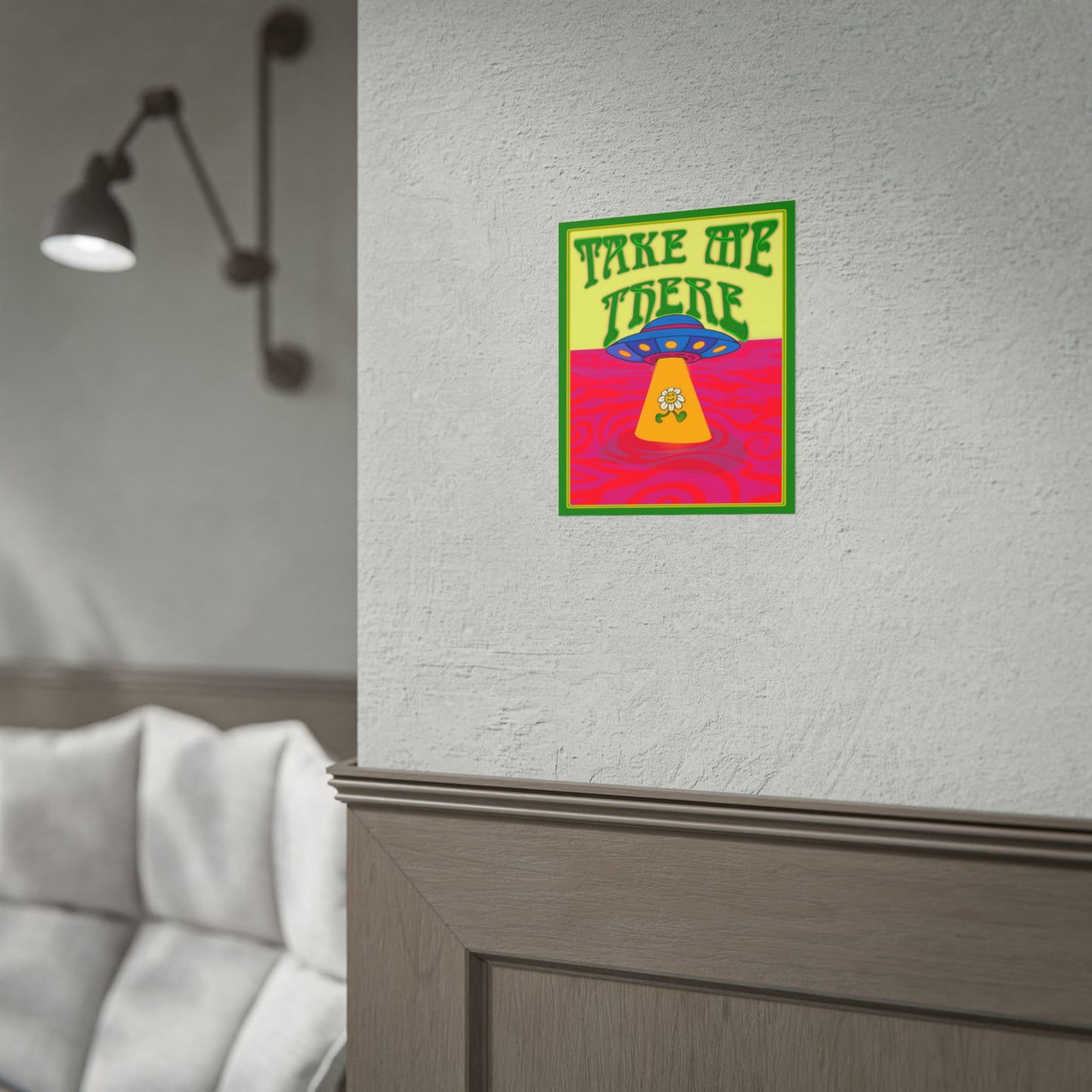 Psychedelic Trippy UFO Poster, Colourful Retro Hippie Wall Art, 1960s 1970s Home Decor Print