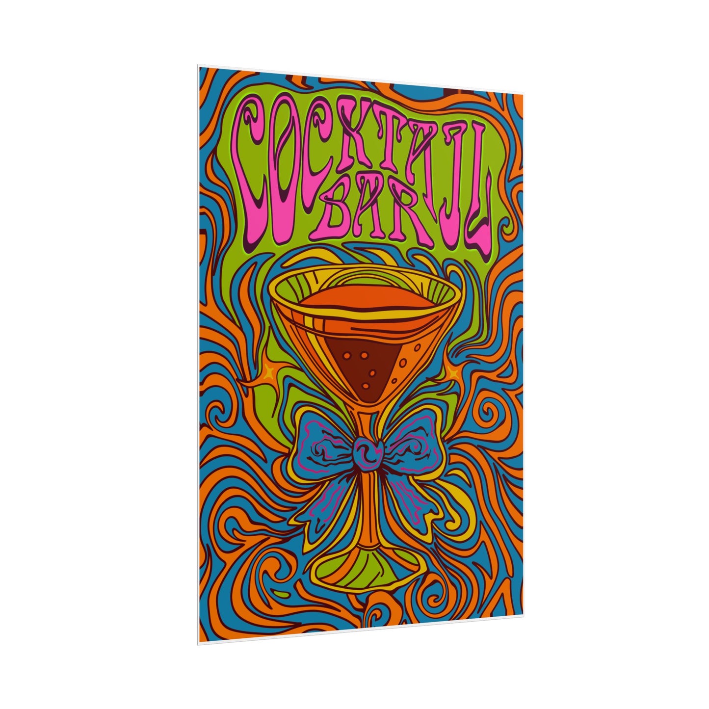Cocktail Bar Poster, Colourful Retro Prosecco Wall Art, Psychedelic Alcohol Drinking Home Decor Print