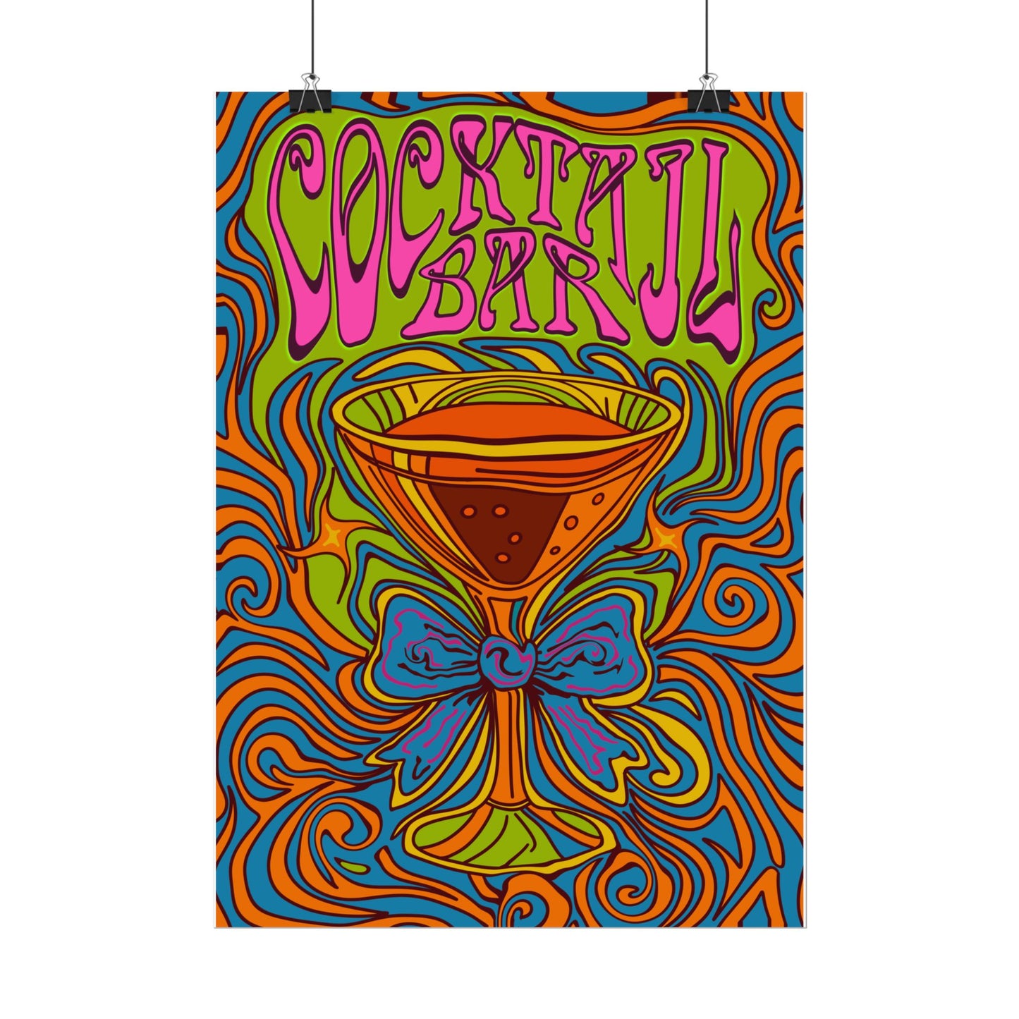 Cocktail Bar Poster, Colourful Retro Prosecco Wall Art, Psychedelic Alcohol Drinking Home Decor Print