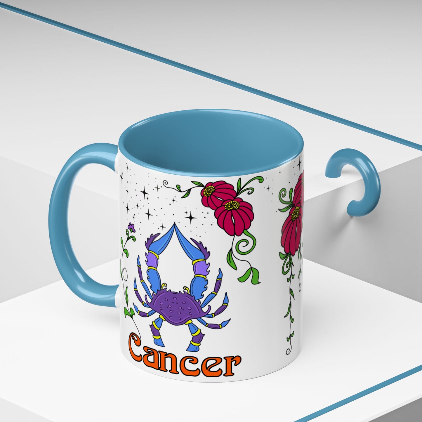 Cancer star sign mug, Crab zodiac astrology coffee cup, Horoscope birthday gift mug, Bold retro colourful Design ceramic mug