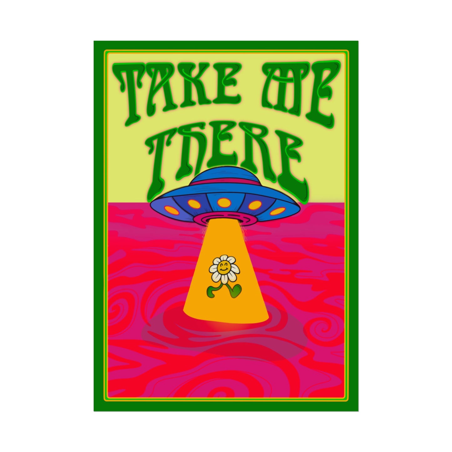 Psychedelic Trippy UFO Poster, Colourful Retro Hippie Wall Art, 1960s 1970s Home Decor Print