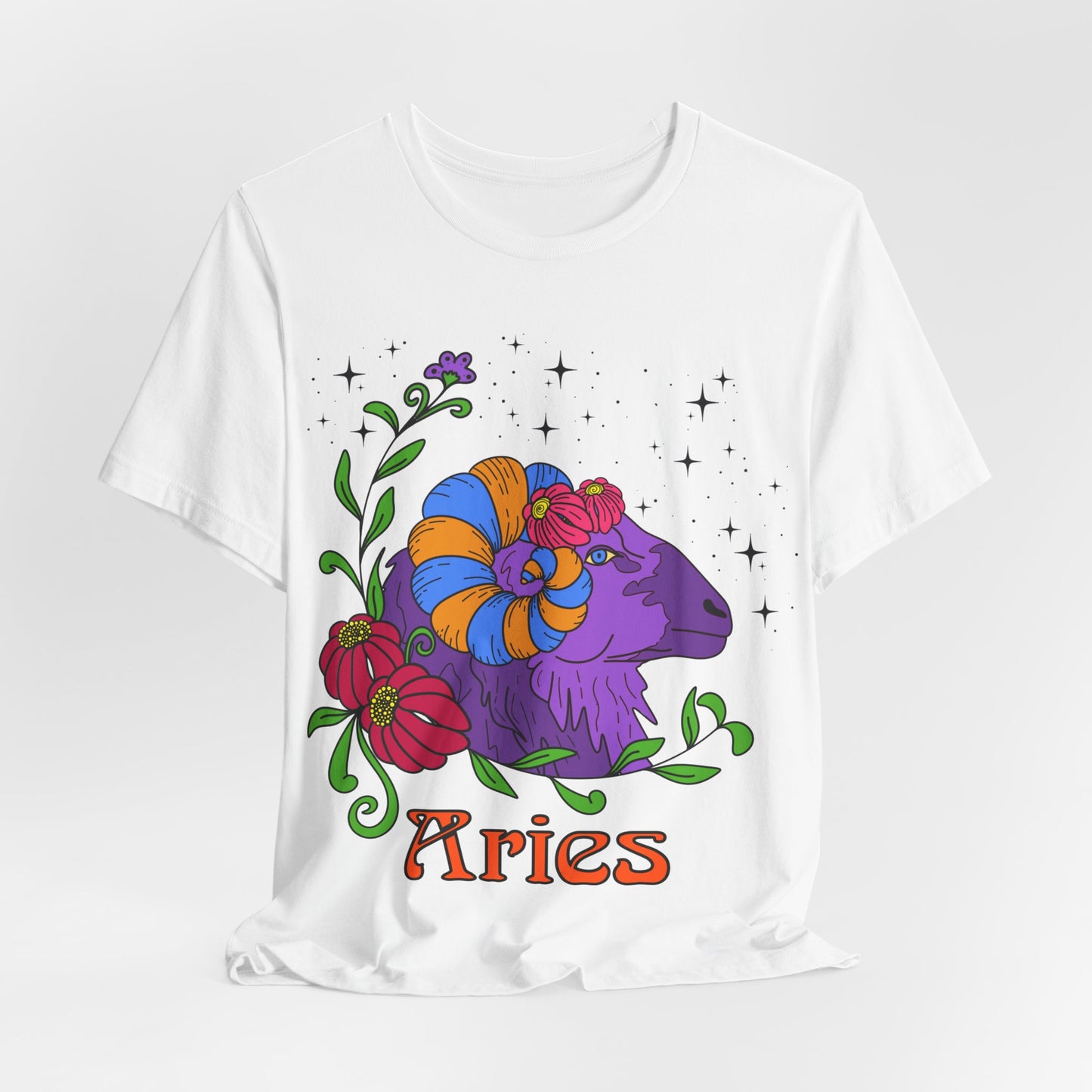 Aries star sign T-Shirt, Ram zodiac astrology top, Horoscope birthday gift Tee, Bold retro colourful Design tshirt