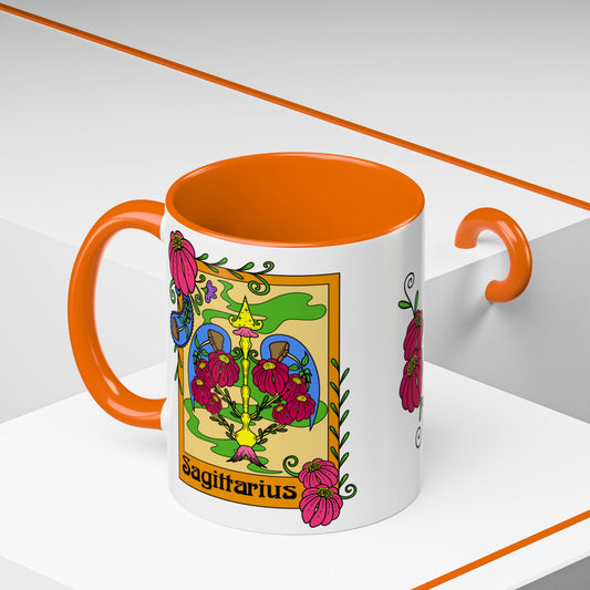 Sagittarius star sign mug, Bow and arrow zodiac astrology coffee cup, Horoscope birthday gift mug, Bold retro colourful Design ceramic mug