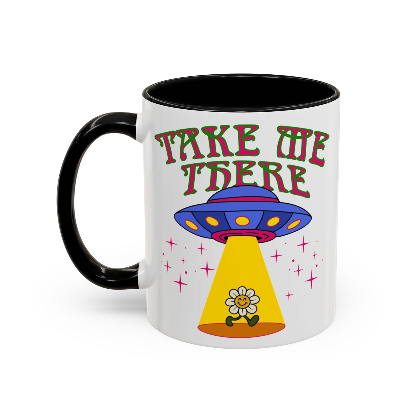 Trippy UFO mug, hippie retro 60s 70s tea and coffee mug, Psychedelic space flower ceramic drink cup