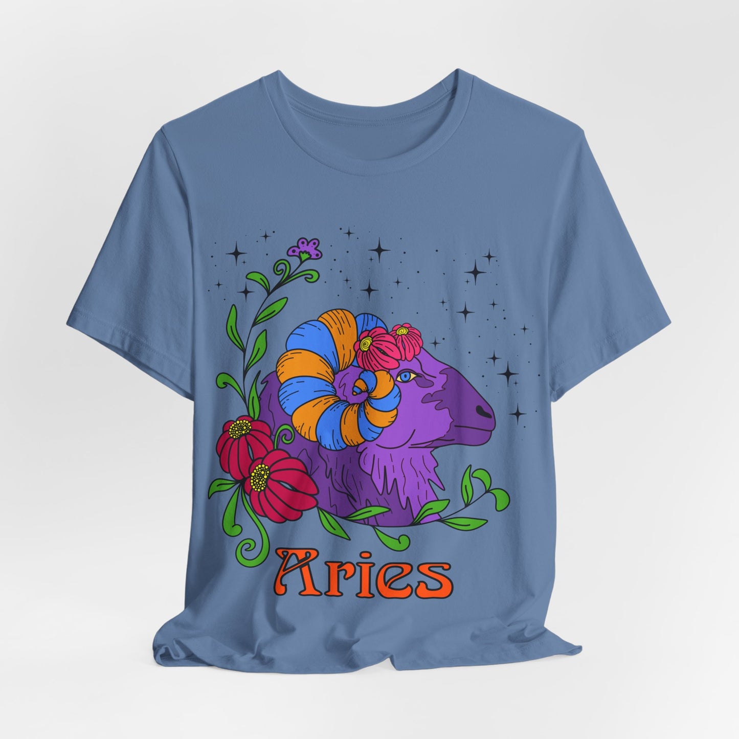 Aries star sign T-Shirt, Ram zodiac astrology top, Horoscope birthday gift Tee, Bold retro colourful Design tshirt