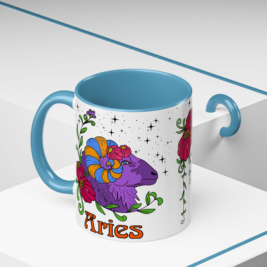 Aries star sign mug, Ram zodiac astrology coffee cup, Horoscope birthday gift mug, Bold retro colourful Design ceramic mug