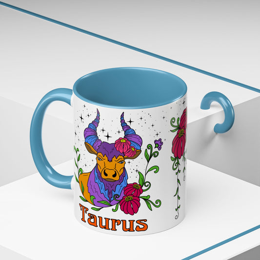 Taurus star sign mug, Bull zodiac astrology coffee cup, Horoscope birthday gift mug, Bold retro colourful Design ceramic mug