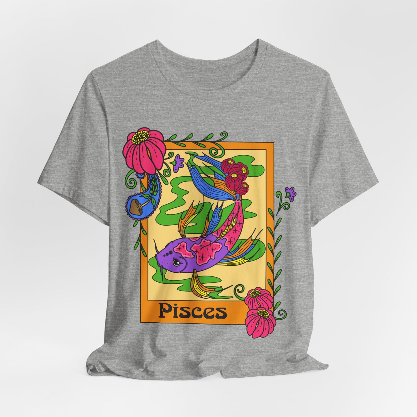 Pisces star sign T-Shirt, Fish zodiac astrology top, Horoscope birthday gift Tee, Bold retro colourful Design tshirt
