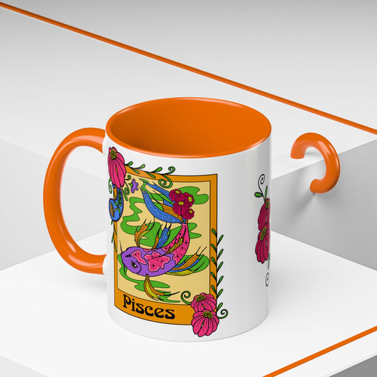 Pisces star sign mug, Fish zodiac astrology coffee cup, Horoscope birthday gift mug, Bold retro colourful Design ceramic mug
