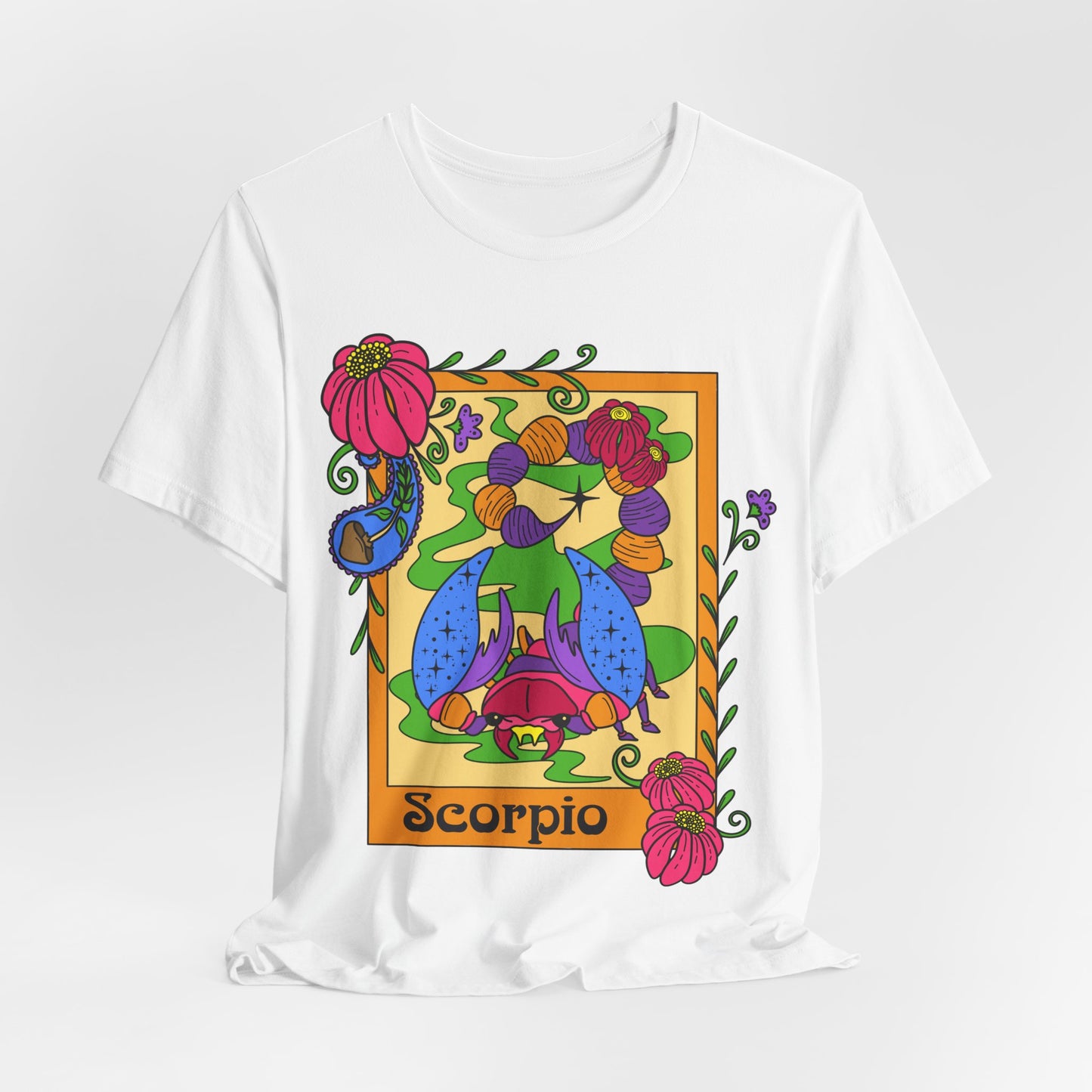 Scorpio star sign T-Shirt, Scorpion zodiac astrology top, Horoscope birthday gift Tee, Bold retro colourful Design tshirt