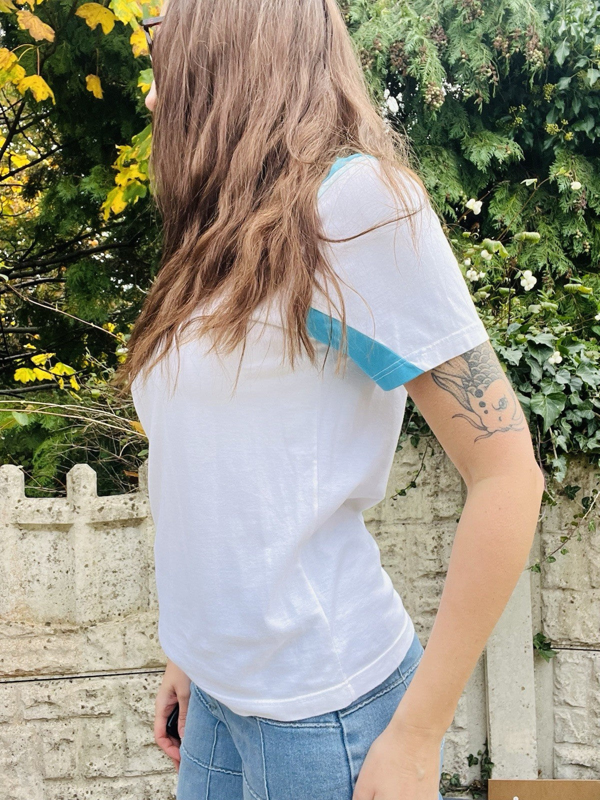 Vintage 90s Puma Tshirt Size 10-12 Retro White And Blue Sports Polo Shirt