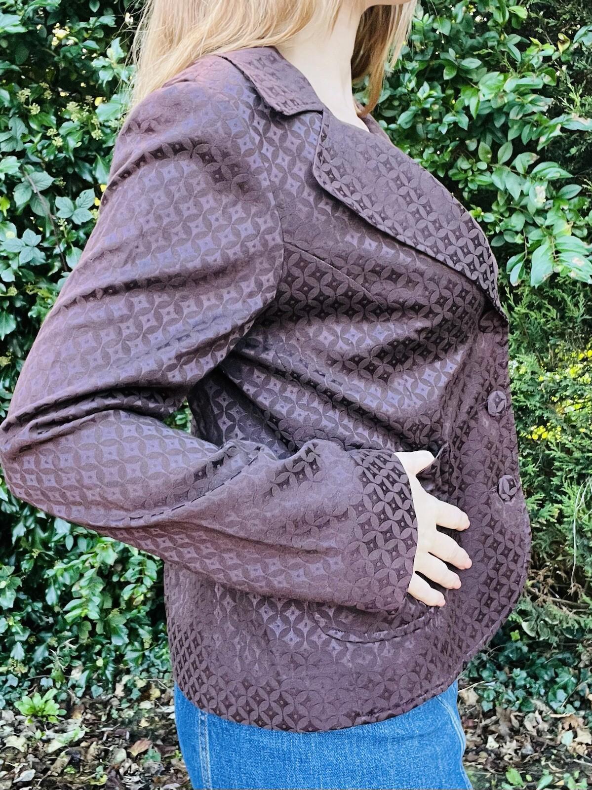 Retro Brown Blazer Jacker By Miss Real Vintage With Mod 70s Print Size 12