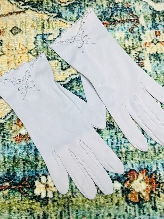 Vintage 1960s Embroidered Gloves Lilac Wrist Driving Summer Gloves Size S