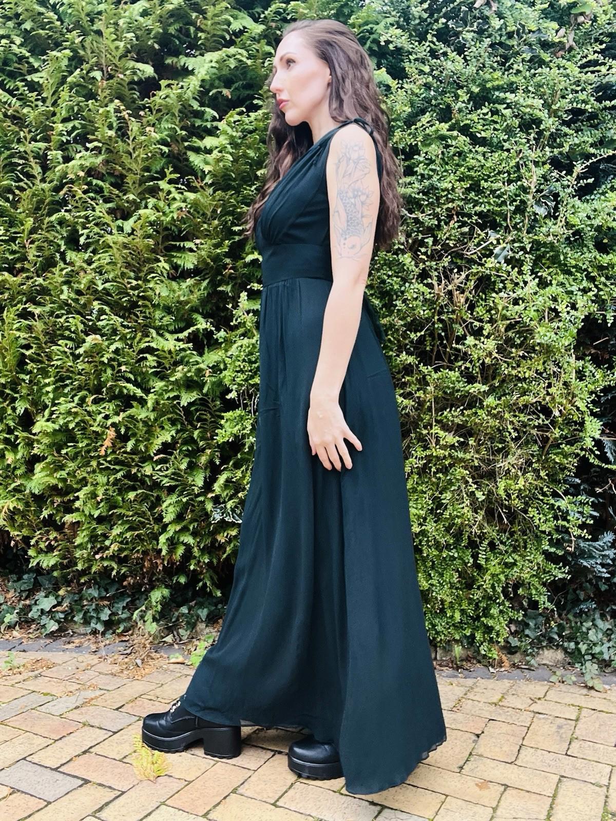 Vintage 1970s Black Dress size 10 By Vera Mont Long Maxi Length Tie Waist