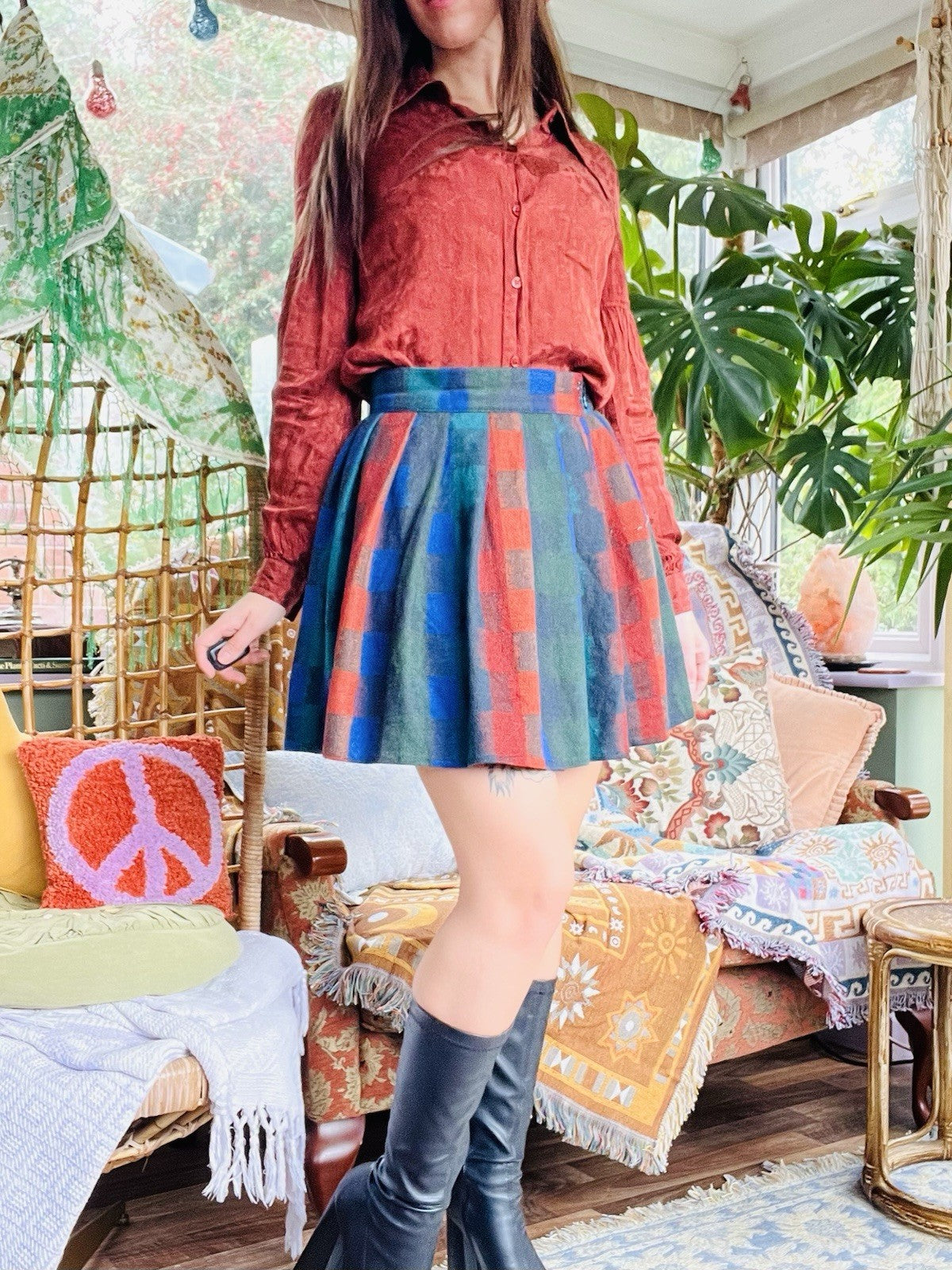 Vintage 1980s Wrap Skirt, Tartan Plaid Check Mini Skirt, Hig Waist Size 10