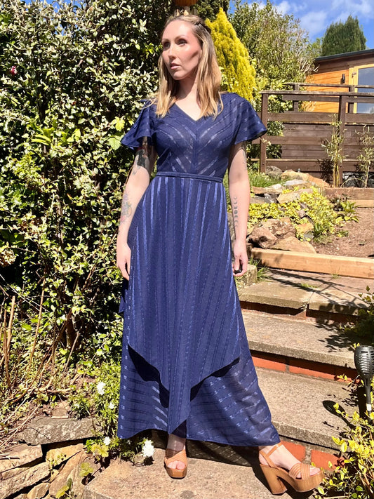 1980s evening dress Blue size 8 S True vintage long maxi layered whimsigoth