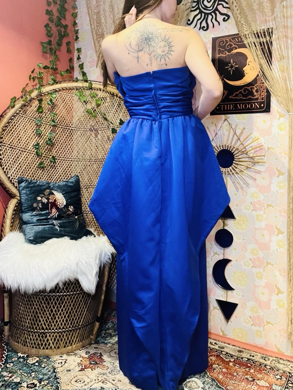 Vintage 1980s Designer Dress Purple S 10 By Victor Costa Peplum Avant Garde Gown