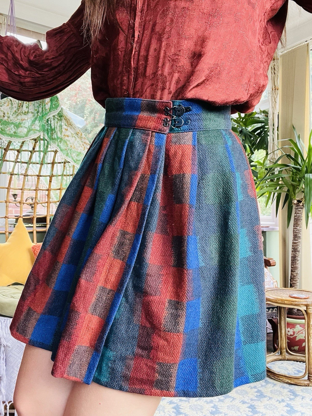 Vintage 1980s Wrap Skirt, Tartan Plaid Check Mini Skirt, Hig Waist Size 10
