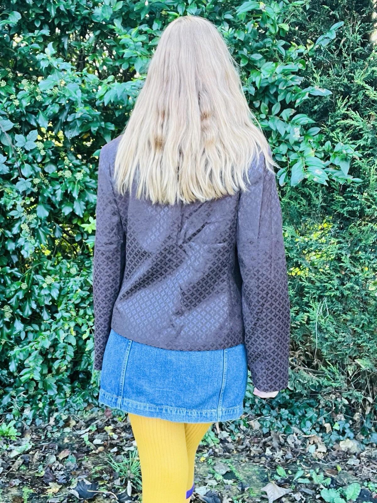 Retro Brown Blazer Jacker By Miss Real Vintage With Mod 70s Print Size 12