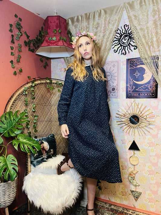 Vintage 1970s Midi Dress By Betty Barclay With Long Sleeves And Lace Collar 8