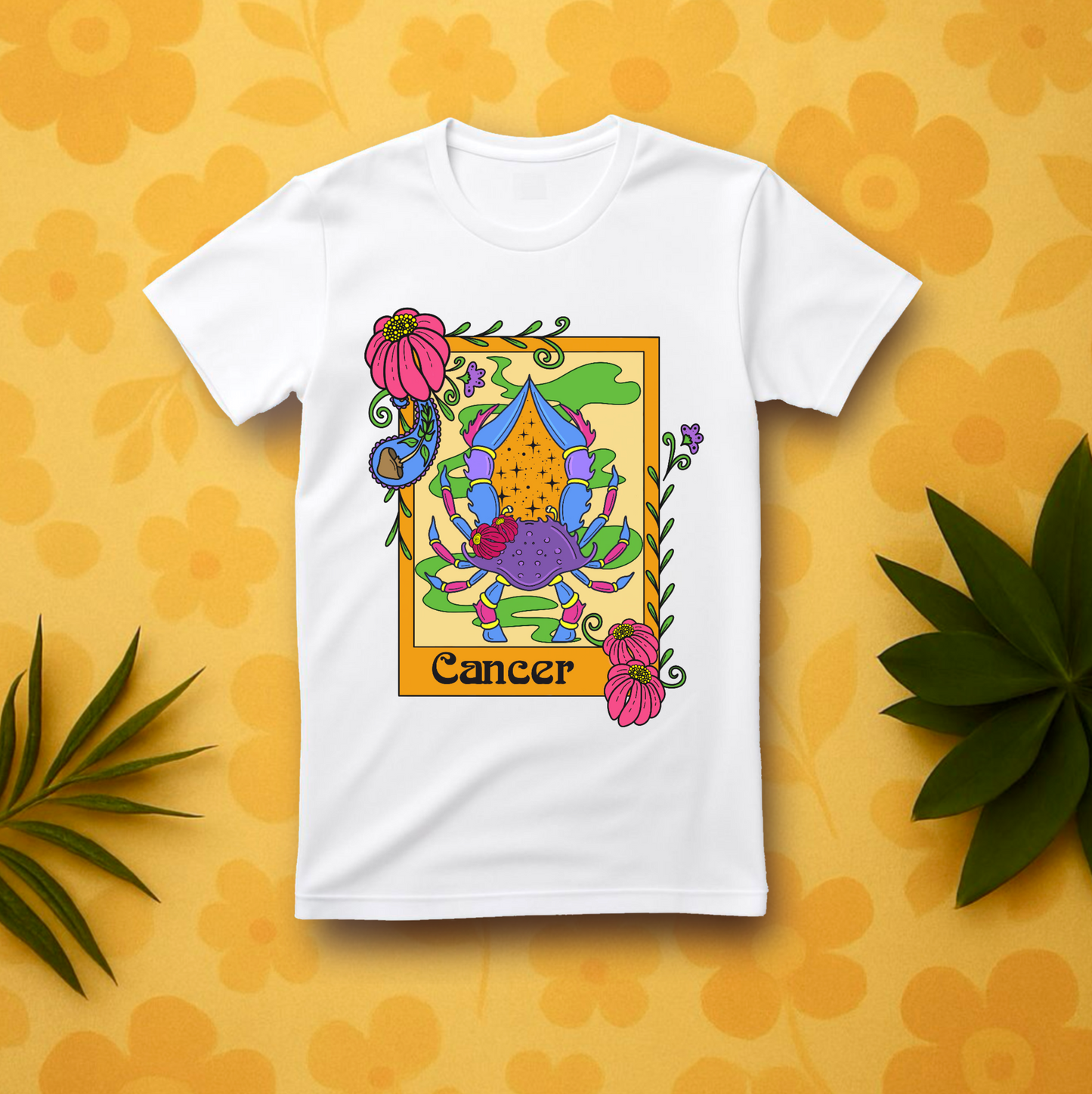Cancer star sign T-Shirt, crab zodiac astrology top, Horoscope birthday gift Tee, Bold retro colourful Design tshirt