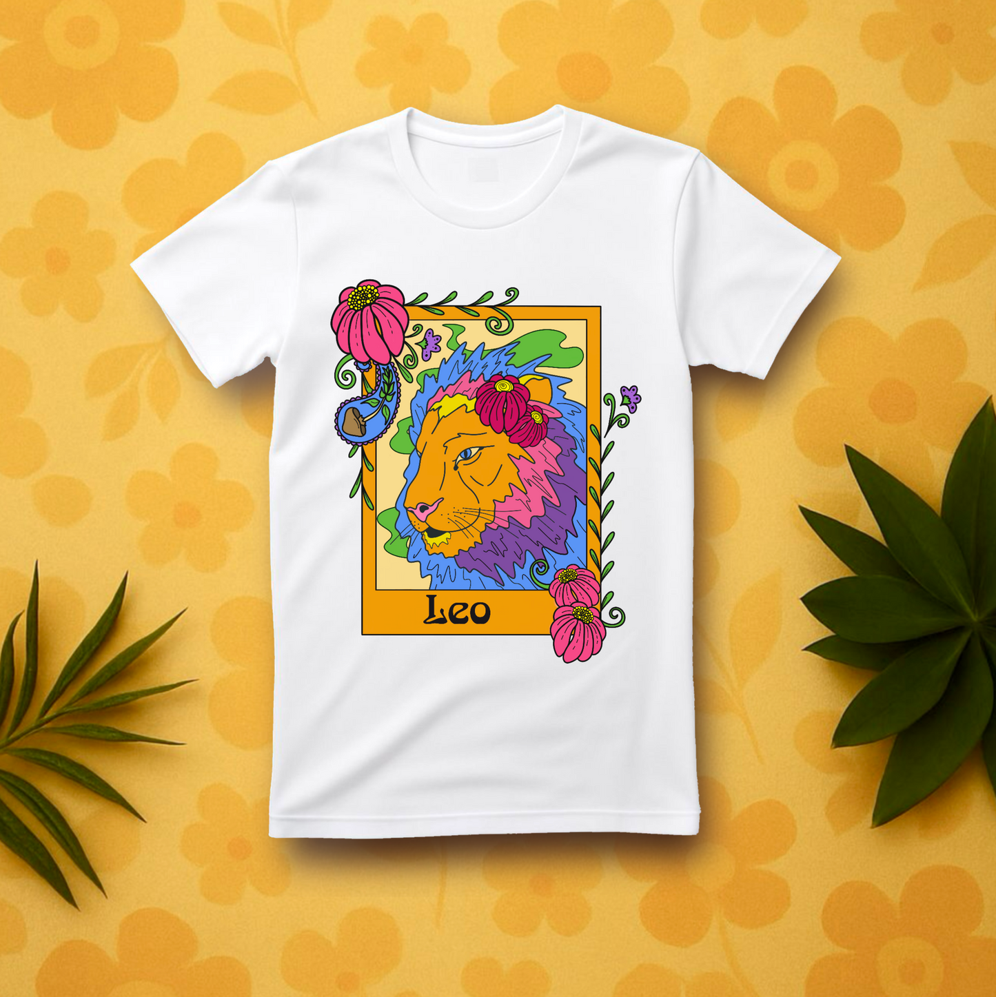 Leo star sign T-Shirt, Lion zodiac astrology top, Horoscope birthday gift Tee, Bold retro colourful Design tshirt
