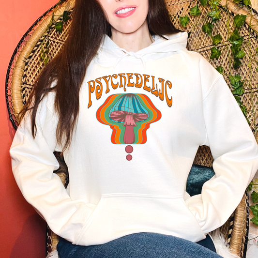 Hippie psychedelic Mushroom hoodie jumper, Trippy 60s 70s Style sweatshirt top, Groovy retro Festival sweater