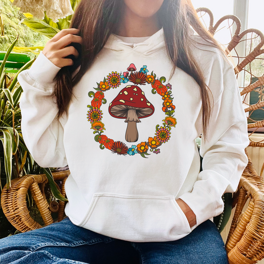 Hippie Floral Mushroom Hoodie, Boho 60s 70s Style sweatshirt top, Retro flower Power Festival  Sweater Jumper