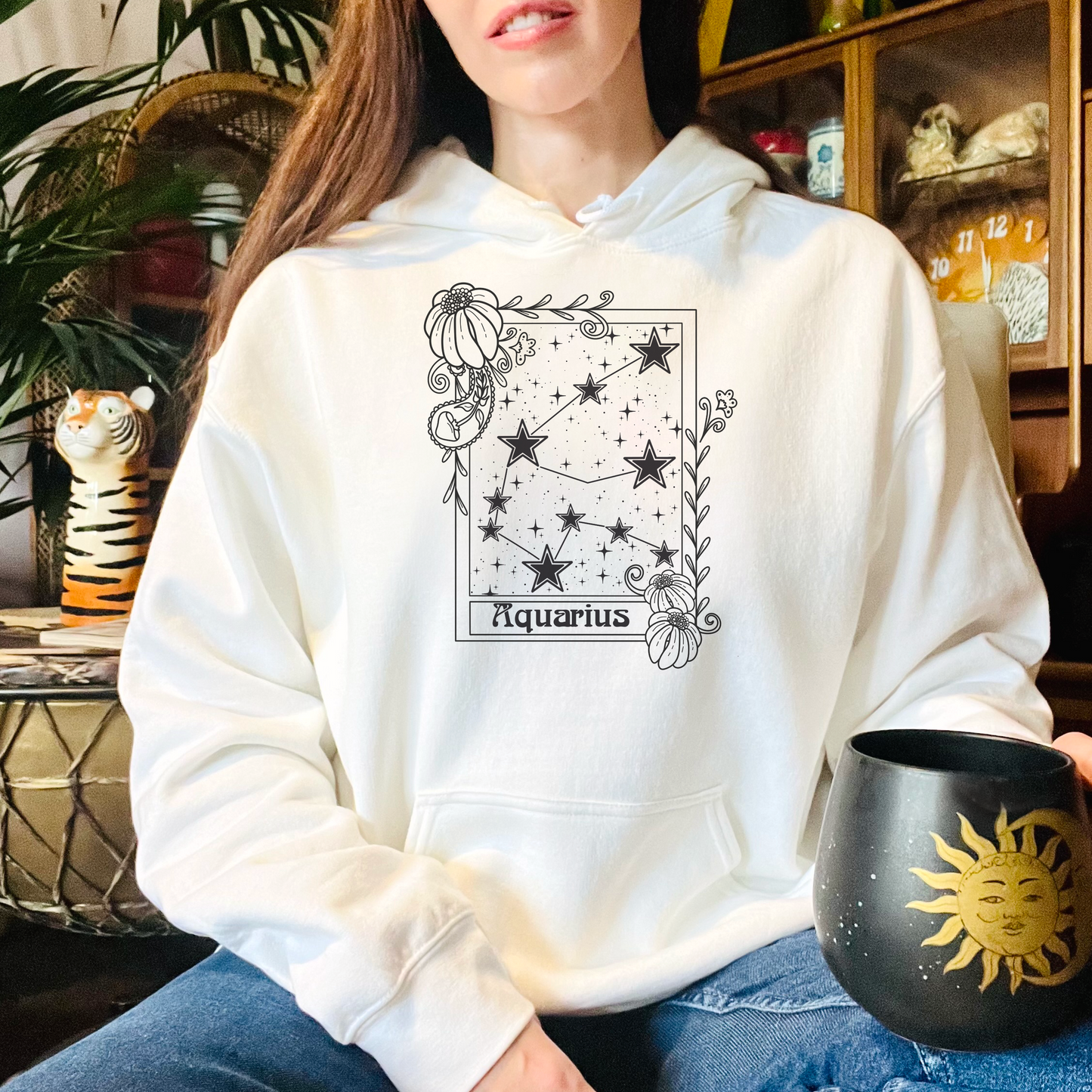Aquarius Constellation Hoodie, Zodiac astrology Jumper, Horoscope birthday gift sweatshirt, Star sign tarot card Design top