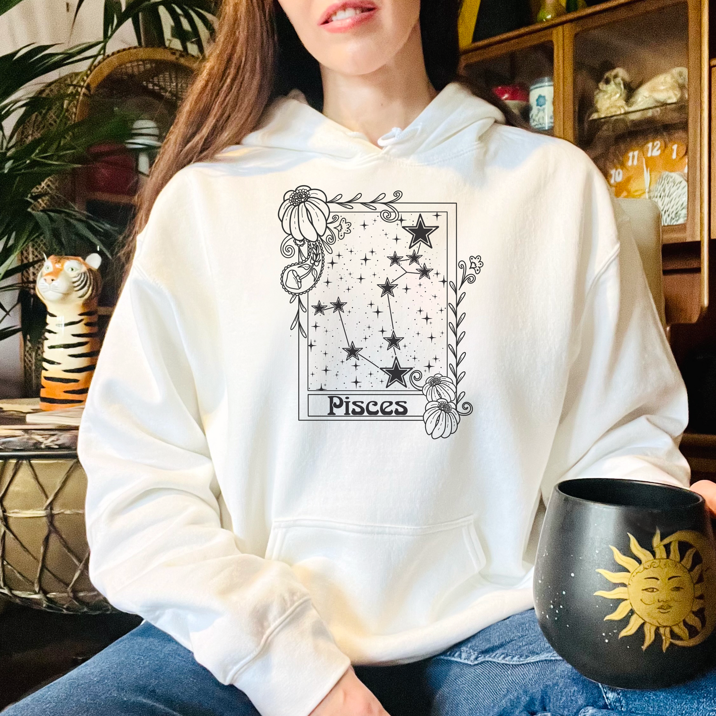 Pisces Constellation Hoodie, Zodiac astrology Jumper, Horoscope birthday gift sweatshirt, Star sign tarot card Design top