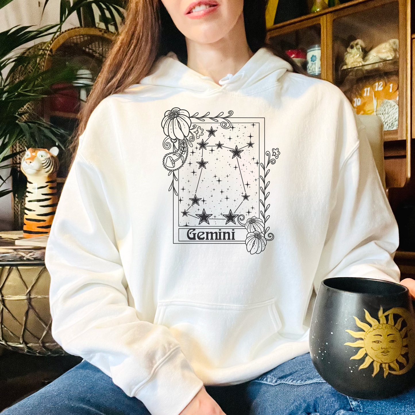 Gemini Constellation Hoodie, Zodiac astrology Jumper, Horoscope birthday gift sweatshirt, Star sign tarot card Design top