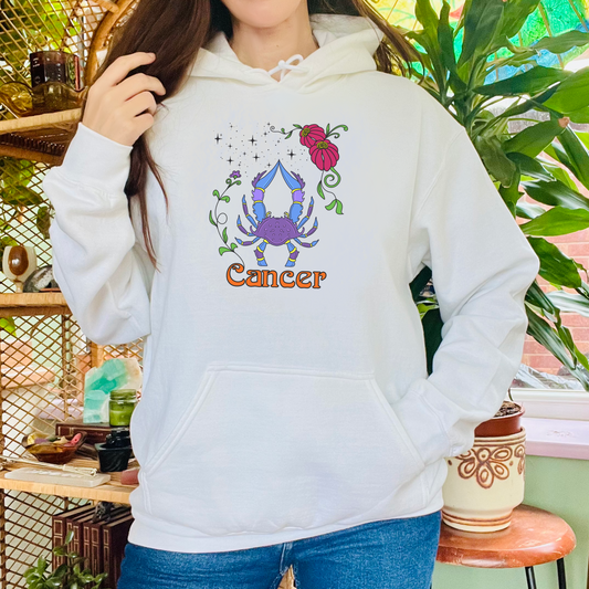 Cancer star sign Hoodie, Crab zodiac astrology Jumper, Horoscope birthday gift sweatshirt, Bold retro colourful Design top