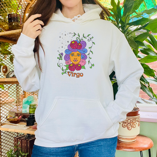 Virgo star sign Hoodie, Maiden zodiac astrology Jumper, Horoscope birthday gift sweatshirt, Bold retro colourful Design top