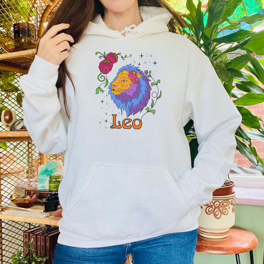 Leo star sign Hoodie, Lion zodiac astrology Jumper, Horoscope birthday gift sweatshirt, Bold retro colourful Design top